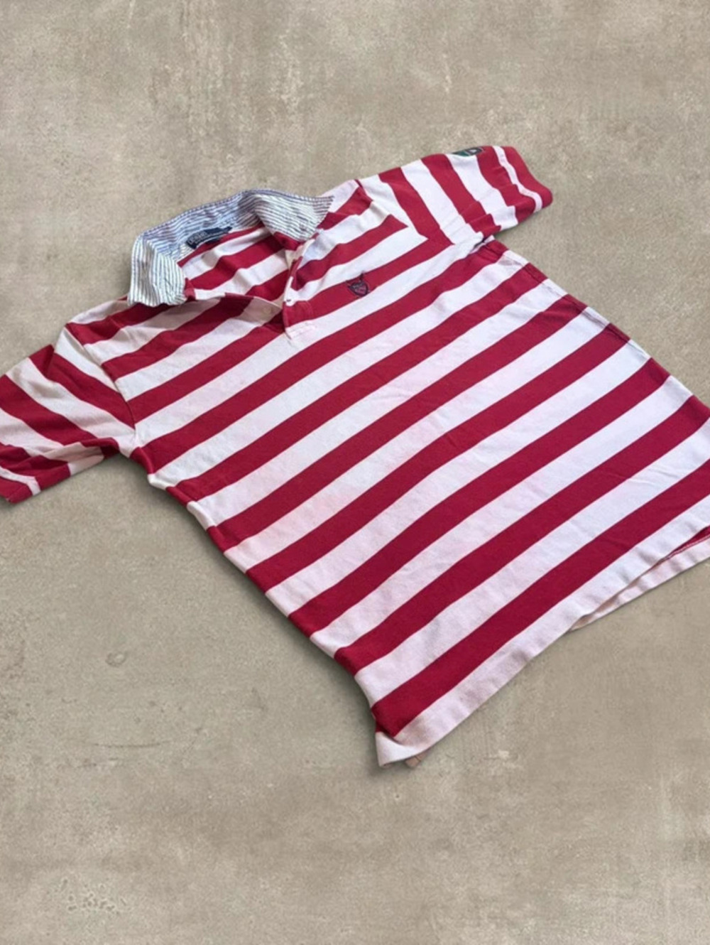 Vintage Polo Ralph Lauren Striped Rugby Shirt Mens XL Red Pink White Patch